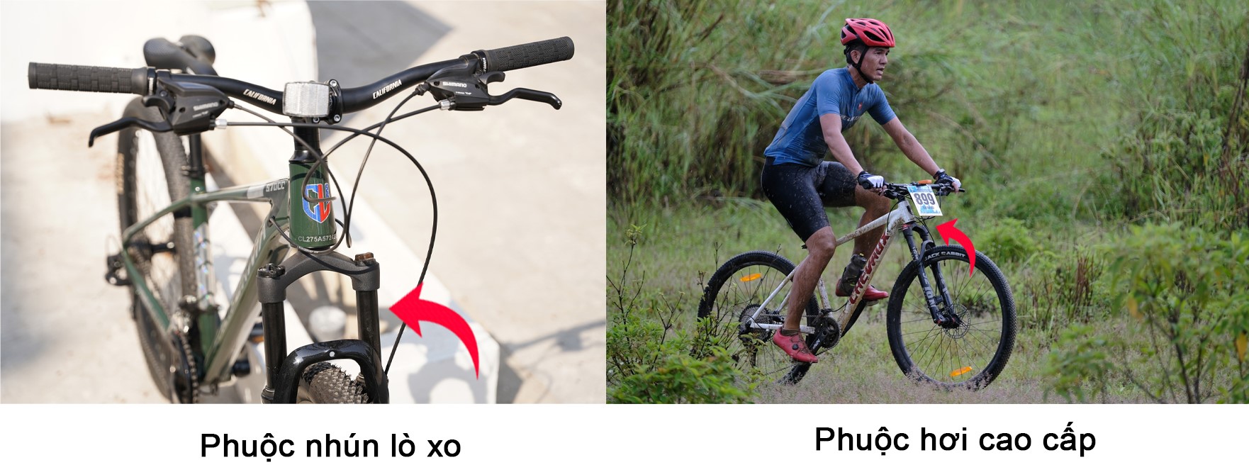 Phuộc nhún lò xo và phuộc dầu trên xe đạp địa hình